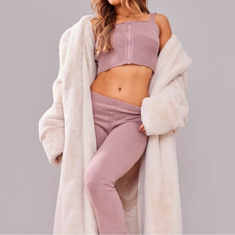 PLT Sweater knit zip front crop top Mauve Taupe Size 8 NWT